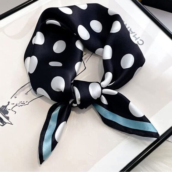 Blue Stripe Polka Dot Mulberry Silk Neck Scarf